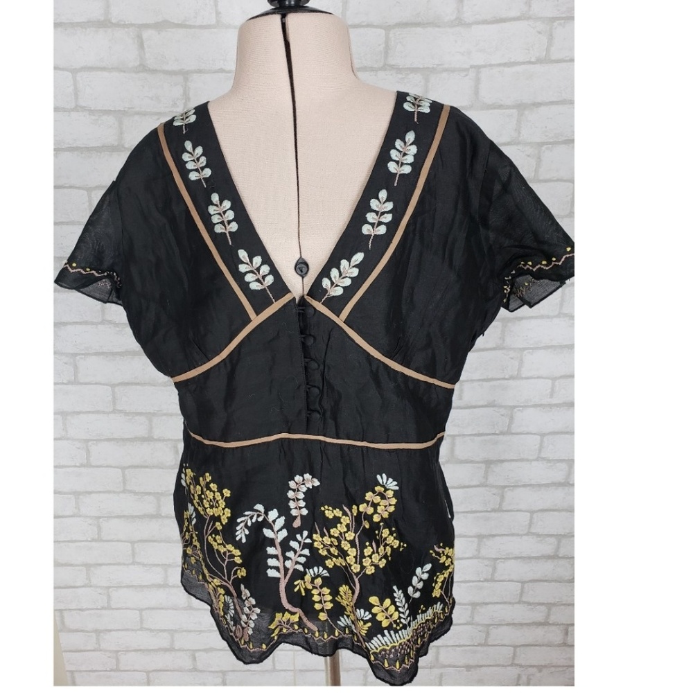 Sundance Cap Sleeve Black Embroidered VNeck Top 16